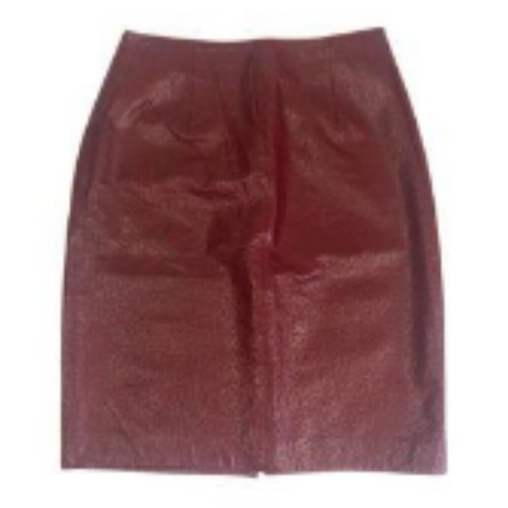 Lord & Taylor Ostrich Embossed Leather Pencil Skirt. Dark Red. Size 4